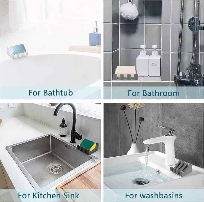 Self Draining Soap Dish,Silicone Suction Cup Soap Holder, Bathroom Soap Dish for Bar Soap,Can Extend Soap Life,Bathroom, Bath Tub, Kitchen Sink (1, Black)