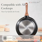 ESLITE LIFE Nonstick Ceramic Frying Pans Skillets Set, Non-Toxic Egg Omelette Kitchen Cooking Pans Compatible with All Stovetops (Gas, Electric & Induction), PTFE & PFOA Free (Black)