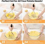 2Pcs Potato Masher, Premium Stainless Steel Mashed Potato Masher Kitchen Tool with Silicone Handle, Integrated & Wire Food Smasher Set for Mashing Potatoes, Veggies, Fruits, Avocado, Meat