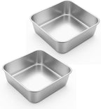 LIANYU 2 Pack 6 x 6 Inch Square Baking Cake Pan, Stainless Steel Small Brownie Bread Cake Molds, Square Bakeware for Lasagna Pie, Oven & Dishwasher Safe