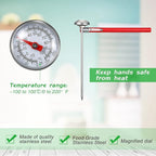 Xuhal 24 Pcs Stainless Steel Kitchen Thermometer with 5 Inch Long Stem 1 Inch Dial Thermometer Milk Frothing Food for Oven Probe Meat Grill BBQ Cooking Chocolate Water (Red)