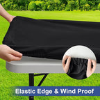 homing Rectangle Table Cloth Cover, Waterproof Polyester Elastic Fitted Tablecloth, Fits for 4 Foot Folding Tables, Washable Table Protector for Picnic, Camping, Outdoor (Black, 30" x 48")