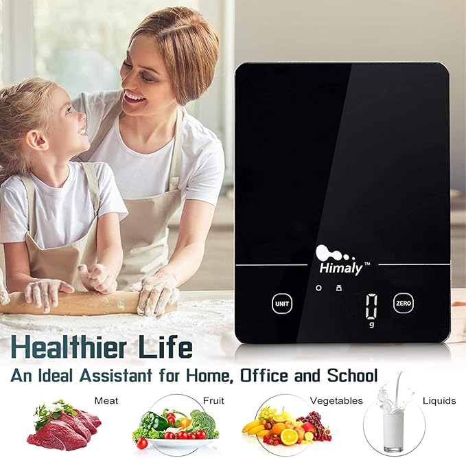 Himaly Digital Kitchen Scales Food Scale with Tempered Glass Platform,Electronic Cooking Scale with LCD Display, Multifunction Weighing Scale for Baking, Tare Function, 5kg/11LB