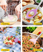 Pack of 2 Large Silicone Cooking Spoon Non Stick Solid Basting Spoons Heat-Resistant Kitchen Utensils for Mixing Serving (Pink-Purple)
