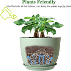 12/10/9 Large Modern Plant Pots, Plastic Planters with Drainage Holes and Saucers for Indoor Outdoor Plants Flowers, Green