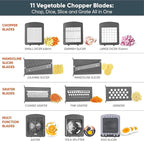 RüK Vegetable Chopper Slicer Onion Dicer, Multi 22-in-1 Veggie Mandoline Food Cutter for Tomato Fruit with Lemon Squeezer, E-Recipe, 11 Blades, Egg Separator & Slicer, Container