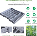 Pipishell Bamboo Expandable Drawer Organizer for Utensils Holder, Adjustable Cutlery Tray, Wood Drawer Dividers Organizer for Silverware, Flatware, Knives in Kitchen, Bedroom, Living Room(Grey)