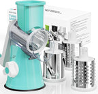 Rotary Cheese Grater Hand Crank, 3 Blades Slicer Shredder, Cheese Grater for Kitchen, Multi-Functional Kitchen Tool for Vegetables, Nuts, Chocolate, with Strong Suction Base, Blue