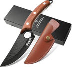 Huusk Knives, Viking Boning Knives for Meat Cutting, Small Ulu knives, Caveman Ultimo Knives Hand Forged Full Tang Knives for Kitchen or Camping Gift for Dad