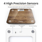 RENPHO Digital Bathroom Scale, Highly Accurate Body Weight Scale with Lighted LED Display, Round Corner Design, 400 lb, Core 1S, Wooden