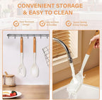 Large Silicone Cooking Spoon Set, 2 Pack Solid Slotted Spoon with Wooden Handle, Nonstick Silicone Kitchen Spoons for Cooking, Heat Resistan Spatula Set for Serving, Basting, Mixing (White)