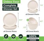 Grow Forward 24-piece Premium Wheat Straw Dinnerware Sets for 8 - Unbreakable Dishwasher & Microwave Safe Plastic Plates and Bowls Sets - Patio, Outdoors, RV, Camping Dishes - Sahara