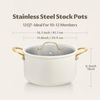 BEZIA Large Stainless Steel Stock Pot, 12 Quart Large Cooking Pot with Lid, Casserole with Lid, Even Heat Distribution, Induction Compatible Soup Pot, Ideal for Stews, Simmering & Soups