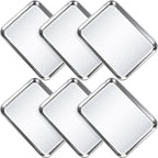 6 Pcs Baking Sheet Pan Set 9 x 6.7 x 1 inches Cookie Sheet Small Toaster Oven Pans Stainless Steel Tray Barbecue Grill Pan Rectangle Trays Oven, Non-stick, Easy Clean