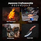 Huusk Viking Knives Hand Forged Boning & Chef Knife - Full Tang Japanese Blade with Sheath - Butcher Meat Cleaver - Camping & Kitchen Christmas Gifts for Men and Women