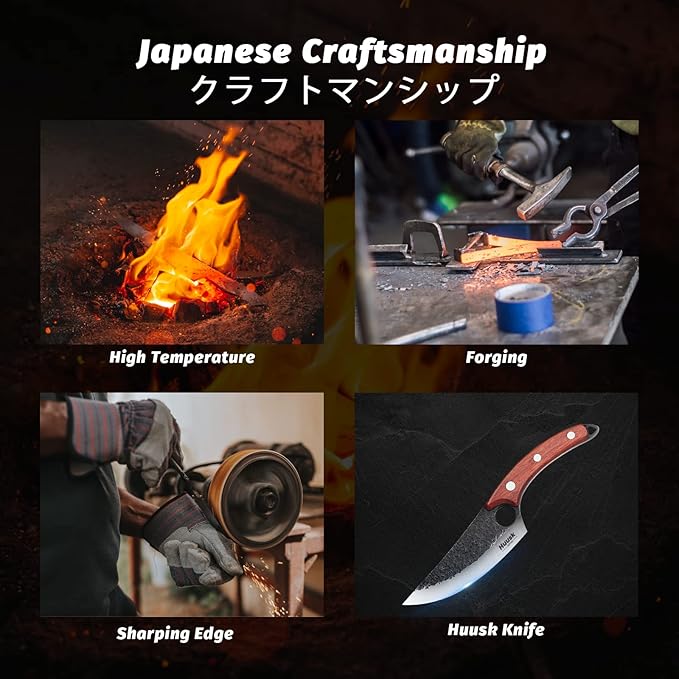 Huusk Viking Knives Hand Forged Boning & Chef Knife - Full Tang Japanese Blade with Sheath - Butcher Meat Cleaver - Camping & Kitchen Christmas Gifts for Men and Women