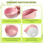 Matcha Whisk Set, Ceramic Matcha Set Desert Series, Matcha Bowl, Matcha Whisk and Holder, Bamboo Scoop, Scoop Rest, Sifter and Tea Towel 7 Pcs Matcha Kit for Birthday Christmas Gift (Pink)