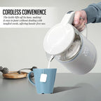 OVENTE 1L Small Electric Kettle with 5 Temperature Preset, Digital Display, 5Hr Keep Warm, Auto Shut-Off, Double-Wall Cool Touch Exterior, Borosilicate Glass,1500W BPA Free Water Boiler, White KD95W
