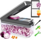 Vegetable Chopper, Onion Chopper Dicer, Mandoline Slicer with Container, Vegetable Cutter for Salad Potato Carrot Garlic（2 Blades, Grey）