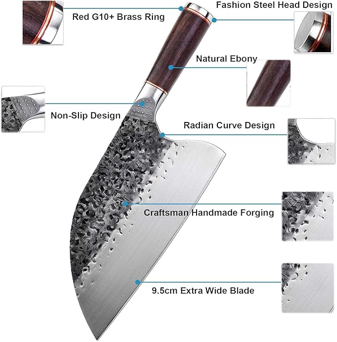 Smith Chu Handmade Forged Serbian Meat Cleaver Knife with Sheath Chef's knvies Full Tang Butcher Knife Outdoor Meat Vegetable Cleaver for Family, BBQ or Camping Gift for Dad