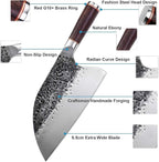 Smith Chu Handmade Forged Serbian Meat Cleaver Knife with Sheath Chef's knvies Full Tang Butcher Knife Outdoor Meat Vegetable Cleaver for Family, BBQ or Camping Gift for Dad