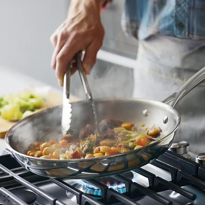 11 Inch Stainless Steel Frying Pan, 5-Ply Stainless Steel Skillet, Dishwasher and Oven Safe, Induction Pan, Even Heat Distribution