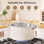 8 Quart Tri-Ply Stainless Steel Stock Pots with Lid, BEZIA Induction Soup Pot with Lid, Large Kitchen Cooking Pots with Silicone Handle, Compatible with All Cooktops, Free of PTFE/PFOA/PFOS