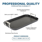 Viking Non Stick Double Burner Griddle, Hard Anodized Nonstick Kitchen Cookware Grill Pan with Handles, Oven Safe, Works on Electronic, Ceramic, and Gas Stove Tops, 19 x 11 Inch