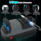 4-Stage Electric Knife Sharpener, For Kitchen Knives, Serrated Knives and Scissors, 100% Diamond Abrasive for Rapid Sharpening & Polishing, Grey Knife Sharpener