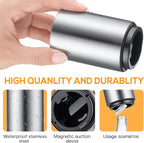 2PCS Premium Beer Bottle Opener, Automatic Stainless Steel Quick Pop the Top Can Openers by Magnet Catching No Damage Caps, Wine Accessory Push Down Off Magnetic Bartender Tool for Home Picnic Camping