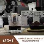 VIXI Drip Coffee Blended, 24 Bags, Ground Coffee, Medium Roast, Hanging Ear, Arabica Blend Robusta, Smooth and Balanced Flavor, Single Serving, Natural Vietnamese Coffee