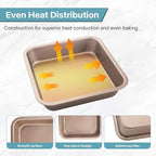 2-Pack 8 inch Square Baking Pan, Nonstick Square Brownie Pans, 8x8 Baking Pan, Square Cake Pan for Birthday Parties, Stackable 8×8 Cake Pan, Easy to Clean