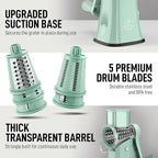 Zulay Kitchen Rotary Cheese Grater 5 Blade Cheese Shredder - Manual Hand Crank Cheese Grater With Reinforced Suction & 5 Interchangeable Drums - Easy to Use, Vegetable Chopper Round Mandoline Slicer