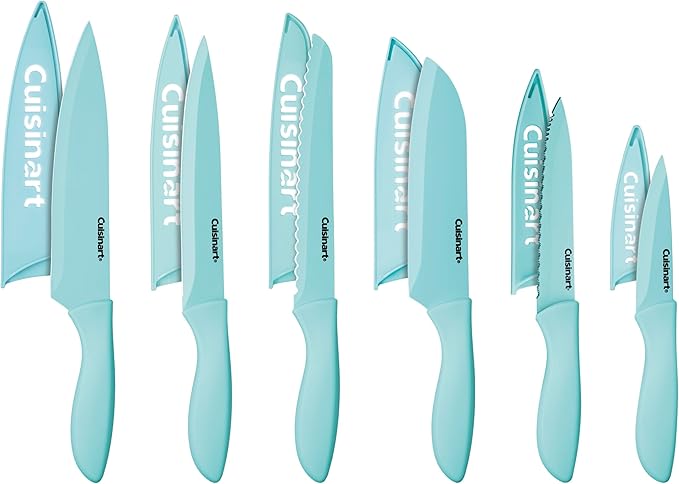 Cuisinart 12-Piece Kitchen Knife Set, Advantage Color Collection with Blade Guards, (Aqua)
