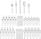 Fortessa Arezzo 18/10 Stainless Steel Flatware, 60 Piece Place Setting (Service for 12), Silver