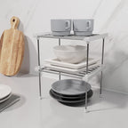 carrotez Cabinet Organizer Shelf, Set of 2 Stackable Kitchen Counter Shelves, Kitchen Cabinet Organizers and Storage, Pantry Storage Shelf Organizer, 9.8 x 7.8 x 6.1 - White