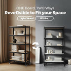 HOMEDANT House 5-Tier Metal Rolling Cart Shelf Rack Casters Heavy Duty Laminated Wheel Shelving Unit Adjustable Utility Storage Shelves Organizer Shelf Kitchen Garage 24.4" W x 16.5" D x 62.2" H 1Pack