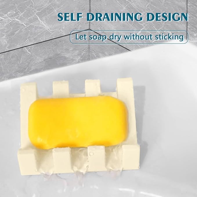 Self Draining Soap Dish,Silicone Suction Cup Soap Holder, Bathroom Soap Dish for Bar Soap,Can Extend Soap Life,Bathroom, Bath Tub, Kitchen Sink (2, Cream White)
