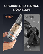 FORLIM Electric Salt and Pepper Grinder Set, Upgraded Washable, Batteries Powered Automatic One-Handed Operation with LED, Adjustable Coarseness Pepper and Salt Grinder Refillable, Stainless Steel