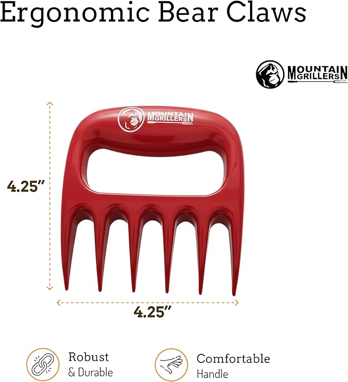 Mountain Grillers 2 Pack Bear Meat Claws - Heat Resistant and Durable Meat Shredder Claws for Pulled Pork, Chicken, and Beef - Ergonomic Handle for Grilling and Smoking - Essential Smoker Accessories
