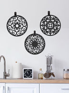 SMARTAKE 6 Set Silicone Trivet Mats, Multi-Use Intricately Carved Coasters, Insulated Non-Slip Durable Kitchen Mats, Flexible Modern Kitchen Table Mat, for Hot Dishes, Pots, Countertop (Black)