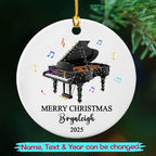 Personalized Piano Musical Ceramic Christmas Ornament, Customized Text Year Name Piano Player Ornaments Gift for Pianist Dad Mom Daughter Son Kid, Unique Pianos Instrument Ceramic Xmas Tree Ornament