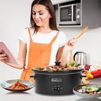 HOMECOOKIN 8 Quart Slow Cooker Oval Manual Pot Food Warmer with 3 Cooking Settings, Black Stainless Steel