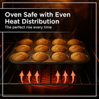 Wrenbury Non Stick Muffin Pan for Baking 12 Cup - Non Toxic Deep Cupcake and Yorkshire Pudding Tin - Even Bakes, Easy Clean, Warp Resistant - 3" Cup