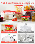 6QT NSF Food Storage Containers: 8 PCS [Food Grade][Hot&Cold Resistant] Commercial Clear Square Food Storage Containers with Scales Handles for Home Restaurant Kitchen Proof Dough (Green)
