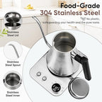 COZII Gooseneck Electric Kettle with ±1°F Temperature Control, 1200W Quick Heating for Pour Over Coffee & Tea, 0.9L Water Boiler with 24H Keep Warm & Auto Shut Off, Stainless Steel Interior, Silver