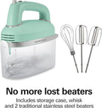 Hamilton Beach Vintage-Style 5-Speed Electric Hand Mixer, Powerful 1.3 Amp DC Motor for Effortless Mixing & Consistent Speed in Thick Ingredients, Slow Start, Beaters and Whisk, Green (62601N)