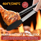 9 Pieces Silicone Tongs for Cooking 7,9,12 inches Kitchen Tongs with Silicone Tip Stainless Steel Heat Resistant Cooking Tongs for Food Grill Salad BBQ Frying and Serving, Black
