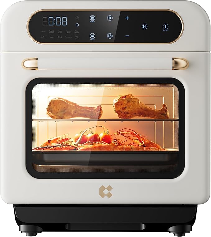 CIARRA 8-in-1 Air Fryer Steam Oven Countertop, 13QT Mini Toaster Oven with Steam, Rapid Steam, Air Fry, Vapor Bake, Steam Clean, Bake, Dried, Ferment, White