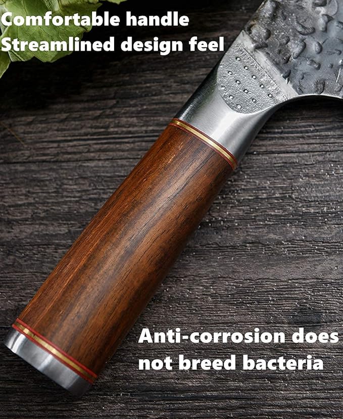 Smith Chu Handmade Forged Serbian Meat Cleaver Knife with Sheath Chef's knvies Full Tang Butcher Knife Outdoor Meat Vegetable Cleaver for Family, BBQ or Camping Gift for Dad